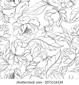 Seamless pattern from flowers of peonies on a white background.