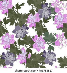 Seamless Pattern with Flowers Peony on a white background. Floral Design pattern.