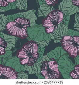Flores sin foco de fondo rosa azul y naranja. Fondo de flores rosadas. Ilustración vectorial del diseño de flor textil textil de color textil texturizado
