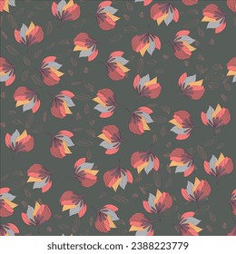 Seamless pattern of flowers with pink blue and orange background. Pink flowers background. Vector illustration of watercolor textured abstract art textile flower design