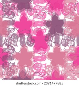 Seamless pattern of flowers with pink blue and orange background.  Pink flowers background.