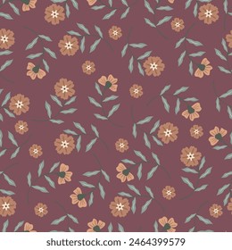 Seamless pattern of flowers with pink blue and orange background. Pink flowers background. illustration of watercolor textured abstract art