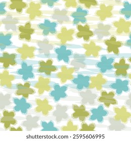 Seamless pattern of flowers with pink blue and orange background.  Raster bitmap illustration. Art expression painting style.