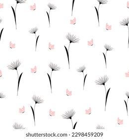 Patrón sin foco con flores y mariposa rosa