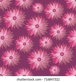 Seamless pattern flowers pink chrysanthemum on claret background