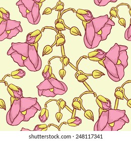 seamless pattern flowers pink color - vector illustration