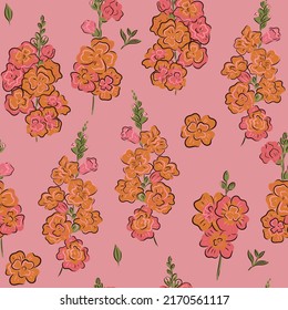 Seamless pattern with flowers in pink and coral tones. Vector graphics.