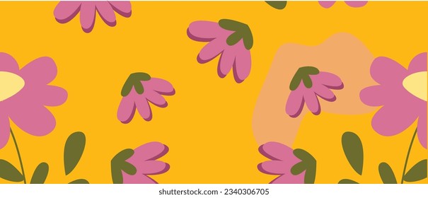 Seamless pattern of flowers with pink. white black , green  blue and orange background. Pink flowers background. textured abstract art textile flower design.Abstract floral seamless pattern. Bright co