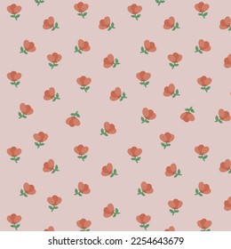 Seamless pattern of flowers in pinkish peach pastel color background