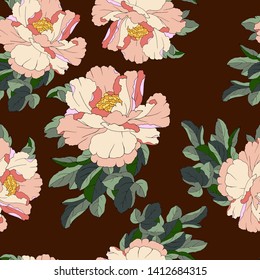 seamless pattern with flowers pions in bright colors

