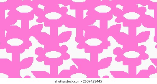 Seamless pattern with flowers in pixel style. Spring mood. Cute flowers. Retro background for design and card, covers, package, wrapping paper.
