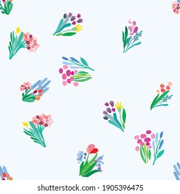 Nahtloses Muster mit Blumen, pflanzlicher Vektorhintergrund. Abstrakte Blumengrafik. mit Wildblume drucken. Spring fabriq Design. Schleifpapier in sanften Farben