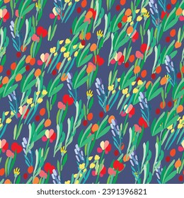 Seamless pattern with flowers, plant vector background.