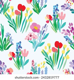 Seamless pattern with flowers, plant vector background.