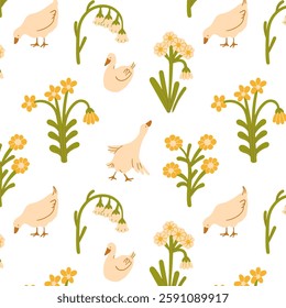 Seamless pattern with flowers, plants