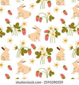 Seamless pattern with flowers, plants