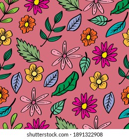 Seamless pattern with flowers and plants. Floral decorative.