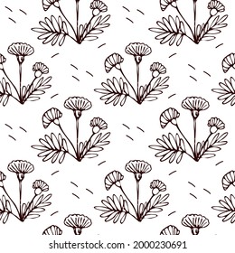 Seamless pattern of flowers and plants in sketch style. Vector illustration