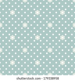 Seamless pattern with flowers. Polka dot print. Stylish vector texture