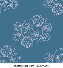 Seamless pattern with flowers, polka dot design.