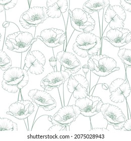 Seamless pattern from flowers of poppies on a white background.