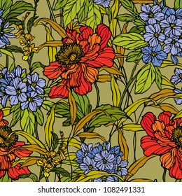 Seamless pattern with flowers poppy