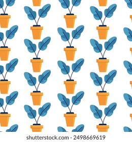 Seamless pattern flowers in a pot, cartoon. Vector illustration