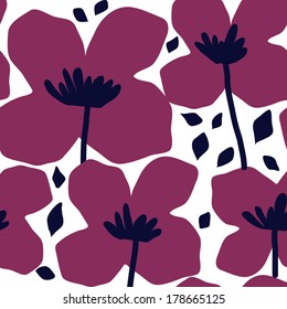 Seamless pattern with flowers in a primitive style. vector illustration