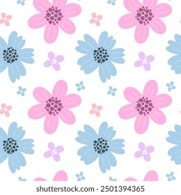 Patrón sin fisuras con flores, impresión para ropa, papel, embalaje. Estilo plano.
