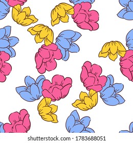 Seamless Pattern Flowers print for textile. Cartoon flowers beautiful illustration for the fabric. Design ornament . Vector.