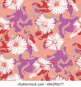 Seamless pattern with flowers in purple tones