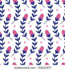 seamless pattern with flowers and raspberries