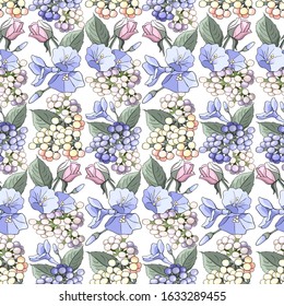 Seamless pattern with  flowers. Realistic roses with leaves on white background. Abstract pattern illustration in floral style. Idea for material, scarf, fabric, textile, wallpaper, wrapping paper