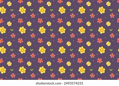 Seamless pattern of flowers in red and yellow colors for background