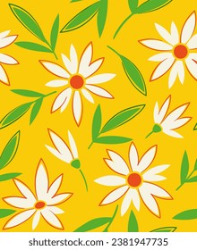 Seamless pattern with flowers. Repeating design element for printing on fabric. Spring and summer season. Bloom and blossom plants. Poster or banner. Cartoon flat vector illustration