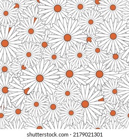 Seamless pattern with flowers. Retro pattern in 70s style. Vector.