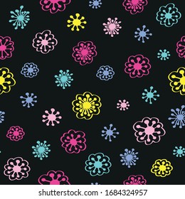 Seamless pattern with flowers. Retro black and white vector floral background.