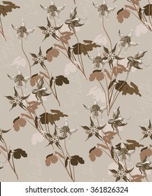 Seamless pattern with flowers in retro colors. Can be used as a background for the site and design of the fabric. Vintage. Floral ornament. Aquilegia. Vector.