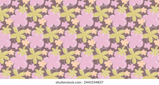 seamless pattern with flowers in retro groove style for fabrics ,social media posts, banner, card design. etc. Vector illustration