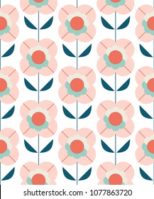 seamless pattern with flowers in retro scandinavian style