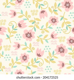 seamless pattern with flowers in retro style. vector