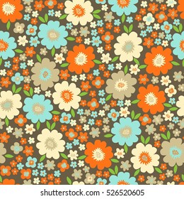 Seamless pattern with flowers. Retro vector floral background.