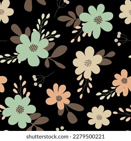 Seamless pattern with flowers in retro, vintage style. 