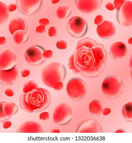 Seamless pattern of flowers and rose petals. Excellent background for the decoration of promotional products or packaging material.