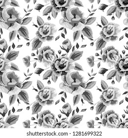 seamless pattern, flowers of roses in gray colors