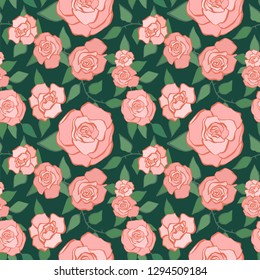 Seamless pattern from flowers of roses and leaves. Botanical design. Cute style.
