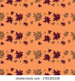 Patrón sin foco de flores de rosas y hojas. Ornamento floral. Diseño para textiles, papel, embalaje, ropa de cama. Ilustración vectorial en estilo doodle. 