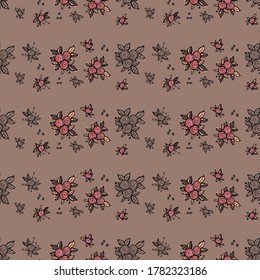 Seamless pattern from flowers of roses and leaves. Floral ornament. Design for textiles, paper, packaging, bedding. Vector illustration in doodle style. 