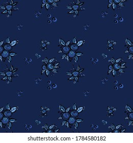 Patrón sin foco de flores de rosas y hojas. Ornamento floral. Diseño para textiles, papel, embalaje, ropa de cama. Ilustración vectorial en estilo doodle. 
