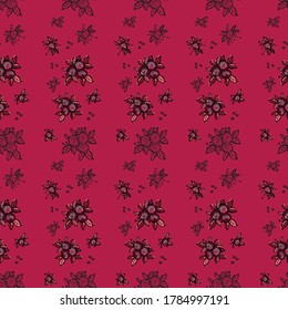 Seamless pattern from flowers of roses and leaves. Floral ornament. Design for textiles, paper, packaging, bedding. Vector illustration in doodle style. 